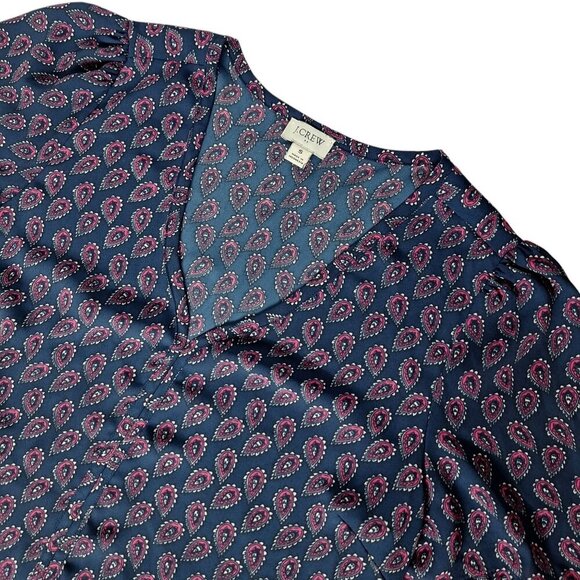 J Crew Womens Printed V Neck Top Size Small Blue Pink Geometric Short Sleeve - Picture 1 of 6